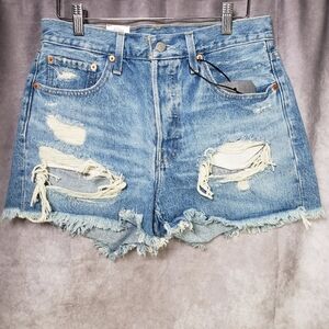 Levi's Premium 501 Original Distressed Womens Shorts High Rise Ripped Size 28